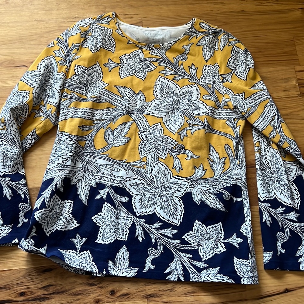 Talbots yellow and navy blouse